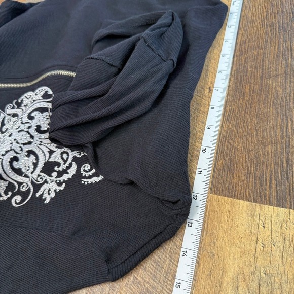 VTG Y2K Liberty Wear Black Zip Up Hoodie Sz L Rhinestone Grunge Streetwear Moto - Picture 9 of 9
